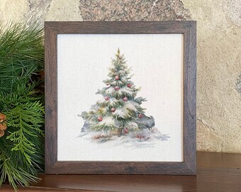 Forest Christmas Tree - Framed Sign, Home Decor, Cabin Decor, Kitchen Decor, Winter Decor, 9" x 9" Wood Frame