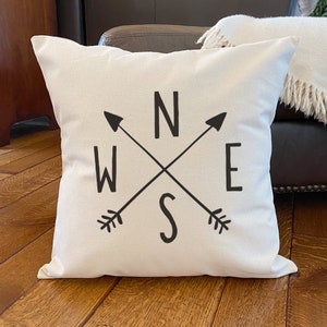 Compass with Arrows - Square Canvas Pillow, Cabin Decor, Throw Pillow, Decorative Pillow, 18&quot; x 18&quot;