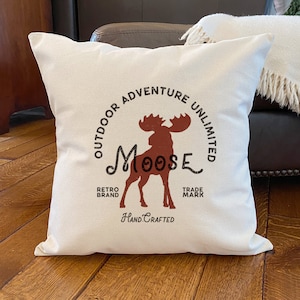 Moose Badge - Square Canvas Pillow, Cabin Decor, Throw Pillow, Decorative Pillow, 18&quot; x 18&quot;