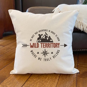 Wild Territory Badge - Square Canvas Pillow, Cabin Decor, Throw Pillow, Decorative Pillow, 18&quot; x 18&quot;