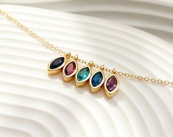 Multiple Leaf Birthstone Necklace, Custom Birthstone Jewelry, Mom Daily Necklace, Christmas Gift for Her, Birthday Gift for Grandma
