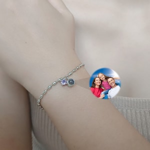 Photo Projection Bracelet,Birthstone Bracelet,Personalized Photo Bracelet,Memorial Bracelet,Custom Picture,Christmas Gift,Gift for Mom
