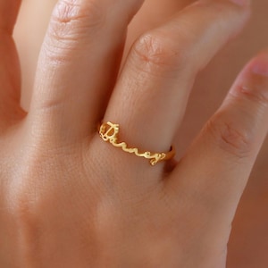 Custom Name Ring, Gold Name Ring, Personalized Name Jewelry, Delicate Minimalist Ring, Stacking Ring, Gift For Mom, Birthday Gift