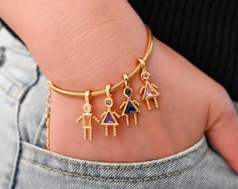 Custom Children Birthstone Bracelet, Birthstone Jewelry for Mom, Boy Girl Charm Bracelet, Christmas Gift for Grandma