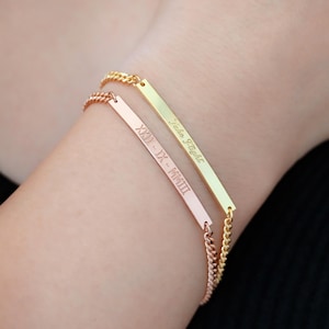 Personalized Bar Name Bracelet, Engraved Bracelet, Roman Date Bracelet, Christmas Gift, Gift for Mom,Grandma,Best Friend, Birthday Gift