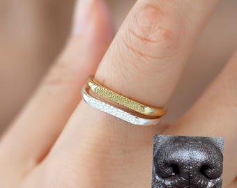 Dainty Dog Nose Print Ring, Custom Paw Ring, Actual Pet Nose Print Ring, Fingerprint Ring, Pet Memorial Gift for Her, Personalized Gift