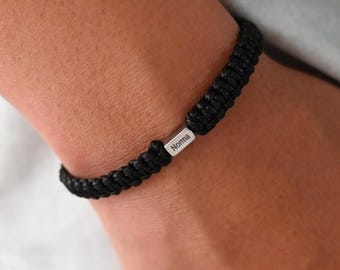 Custom Name Bracelet for Him, Engraved Name Bracelet, Men's Braided Rope Bracelet, Personalized Gift for Dad, Birthday Gift