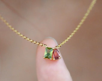 Birthstone Necklace, Toi et Moi Necklace, Two Birthstone Necklace, Wedding Necklace, Anniversary Gift for Wife Girlfriend, Gift for Mom