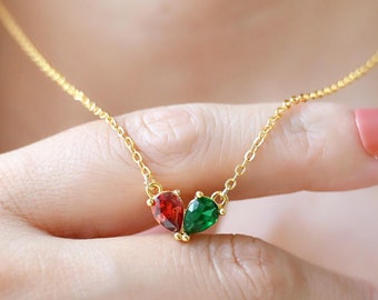 Personalized 2 Birthstone Necklace, Heart Birthstone Necklace, Birthstone Jewelry, Couple Necklace, Birthday Gift for Her, Gift for Mom