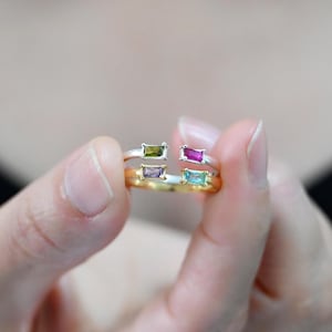 Personalized 2 Birthstone Ring, Custom Birthstone Ring, Stacking Ring, Couple Ring, Dainty Birthstone Jewelry, Gift for Her, Gift for Mom
