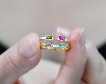Personalized 2 Birthstone Ring, Custom Birthstone Ring, Stacking Ring, Couple Ring, Dainty Birthstone Jewelry, Gift for Her, Gift for Mom