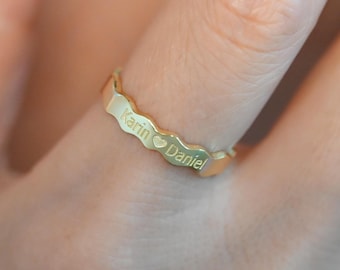 Personalized Name Ring, Gold Name Jewelry, Engraved Text Ring, Minimalist Stacking Ring, Birhtday Gift for Her, Christmas Gift