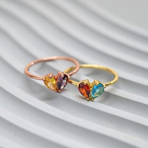 Heart Birthstone Ring For Mom, Personalized 2 Birthstone Ring, Couple Birthstone Ring, Mothers Birthstone Jewelry, Christmas Gift for Her
