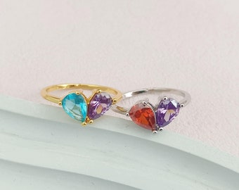 Personalisierter 2 Birthstone Ring, benutzerdefinierte Herz Birthstone Ring, Mütter Birthstone Schmuck, Weihnachtsgeschenke, Geburtstagsgeschenk für sie, Geschenk für Mama