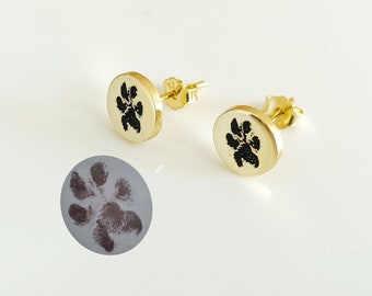 Pendientes reales de impresión de pata de mascota, pendientes personalizados de pata de perro, joyas conmemorativas de mascotas, regalo de recuerdo amante de los animales, pendientes minimalistas