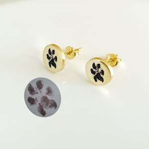 Actual Pet Paw Print Earrings,Custom Dog paw Earrings,Pet Memorial Jewelry,Animal Lover Keepsake Gift, Minimalist Earrings