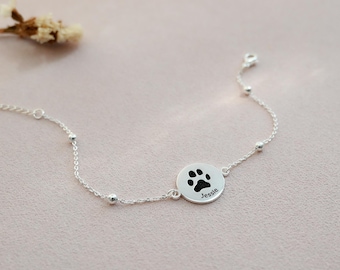 Actual Paw Print Bracelet, Pet Portrait Name Bracelet, Dog Photo Bracelet, Pet Memorial Gift, Custom Paw Print Name Bracelet, Pet Lover Gift