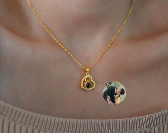 Collier projection de coeur, collier photo personnalisé, collier photo, cadeau personnalisé pour elle, cadeau commémoratif pour maman, cadeau de Noël
