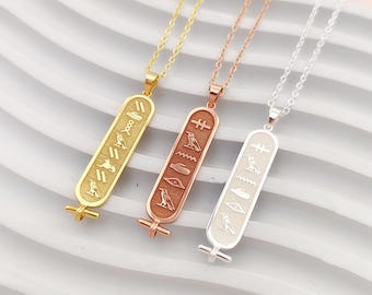 Personalized Egypt Cartouche Necklace, Gold Egyptian Hieroglyphic Name Jewelry, Ancient Egypt Pendant, Christmas Gift for Her