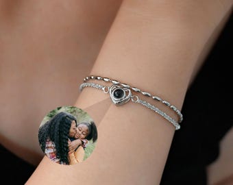 Personalised Projection Bracelet, Double Chain Projection Photo Bracelet, Heart Picture Bracelet, Christmas Gift, Birthday Gift for Her