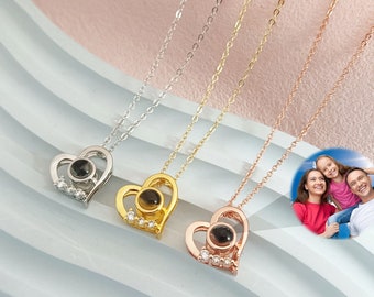 Collier personnalisé de projection de photo, collier de photo de coeur, collier d'image commémoratif, image à l'intérieur des bijoux, cadeau pour elle, collier de maman