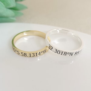 Personalized Coordinate Rings,Custom Name Rings,Latitude Longitude Ring, Internal Engraved Rings,Stacking Ring,Memorial Gift,Gift for Her