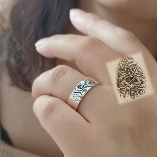 Custom Fingerprint Ring,Personalised Fingerprint Band,Actual Fingerprint Ring,Wedding Rings,Name Ring, Promise Ring,Gift for Him Her