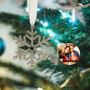 Adorno navideño con foto, adorno personalizado con proyección de fotos, adorno conmemorativo de copo de nieve con foto familiar, bola navideña, regalo navideño