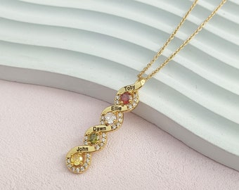 Personalized Name Necklace, Family Birthstone Necklace, Name Necklace with Birthstone, Birthstone Gift for Mom, Christmas Gift