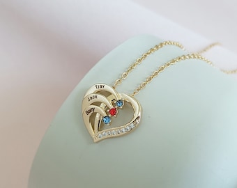 Personalized Birthstone Name Necklace, Family Birthstone Necklace, Engraved Name Necklace, Family Name Jewelry, Gift for Mom, Christmas Gift
