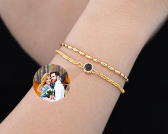 Memorial Photo Bracelet, Double Chain Picture Projection Bracelet, Projection Jewelry, Personalized Gift for Mom, Birthday Gift