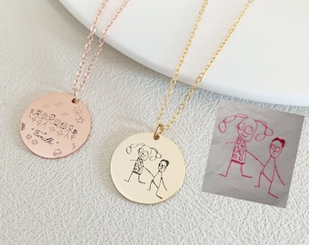 Personalised Child’s Drawing Necklace,Kids Doodle Necklace,Children Artwork Necklace,Handwriting Necklace,Gifts for Children,Gift for Mum