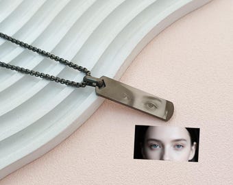 Personalized Eyes Necklace, Engraved Human Eyes Necklace, Mens Necklace, Gifts For Boyfriend, Photo Pendant For Men, Birthday Gift for Him