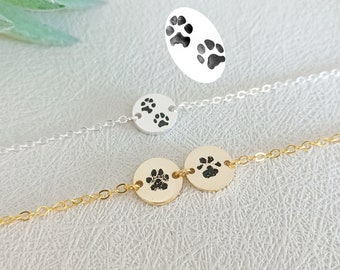 Pulsera con estampado de pata real, pulsera personalizada con estampado de pata de gato y perro, regalo conmemorativo de mascota, pulsera de disco con nombre de mascota, regalo de Navidad, regalo para ella