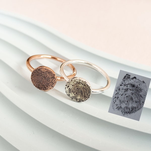 Actual Fingerprint Ring, Custom Fingerprint Ring, Real Fingerprint Jewellery, Dainty Name Ring, Personalised Gift, Gift for Her