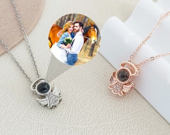 Engel Projektion Halskette, Personalisierte FotoProjektion Halskette, Erinnerung Foto Anhänger, Geschenke für Sie, Muttertagsgeschenk