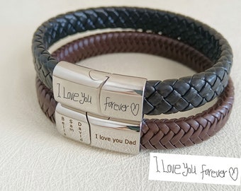 Actual Handwriting Bracelet,Men Handwritten Bracelet,Men's Engraved Leather Bracelet,Signature Bracelet,Fathers Day Gift,Anniversary Gift