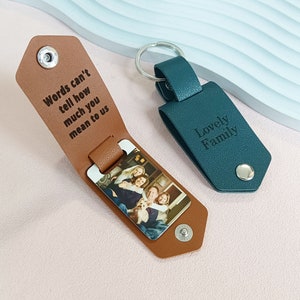 Personalized Photo Keychain, Custom Leather Photo Keychain, Picture Keychain, Gift For Him, Fathers Day Gift, Anniversary Gift
