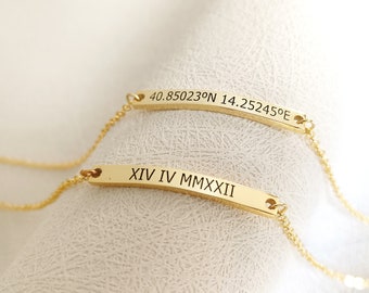 Personalized Coordinate Bracelet,Custom Name Bracelet,Friendship Bracelet,Personalised Bracelet for Women,Bridesmaid Gifts,Gift for Her