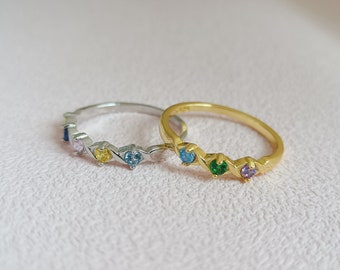 Birthstone Ring, Dainty Family Birthstone Ring, Custom Birthstone Ring, Birthstone Jewelry, Personalized Gift for Her, Mother Ring