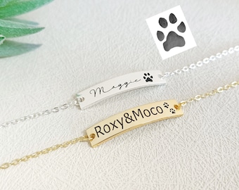 Pulsera de impresión de pata de mascota real, pulsera de nombre personalizado, pulsera de pata de perro personalizada, joyería conmemorativa de mascotas, pulsera de nombre de mascota grabada