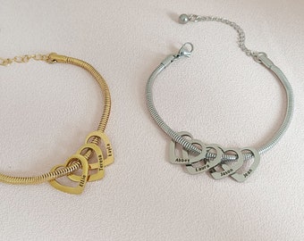 Personalized Heart Name Bracelet, Engraved Multiple Names Bracelet, Christmas Gift for Mom Grandma, Mothers Day Gift