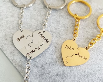 Custom Heart Puzzle Keychain, Personalized Family Keychain, Puzzle Pendant, Engraved Heart Keychain, Names Puzzled Keychain