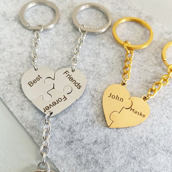 Custom Heart Puzzle Keychain, Personalized Family Keychain, Puzzle Pendant, Engraved Heart Keychain, Names Puzzled Keychain
