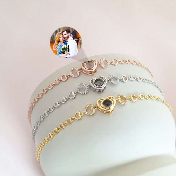 Personalized Heart Photo Bracelet,Custom Photo Projection Bracelet,Memorial Picture Gift,Personalized Picture Inside Bracelet,Christmas Gift