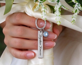 Engraved Bridal Bouquet Charm, Something Blue for Bride, Personalized Memorial Brooch Pin, Wedding Gift for Her, Bride Gift from Mom