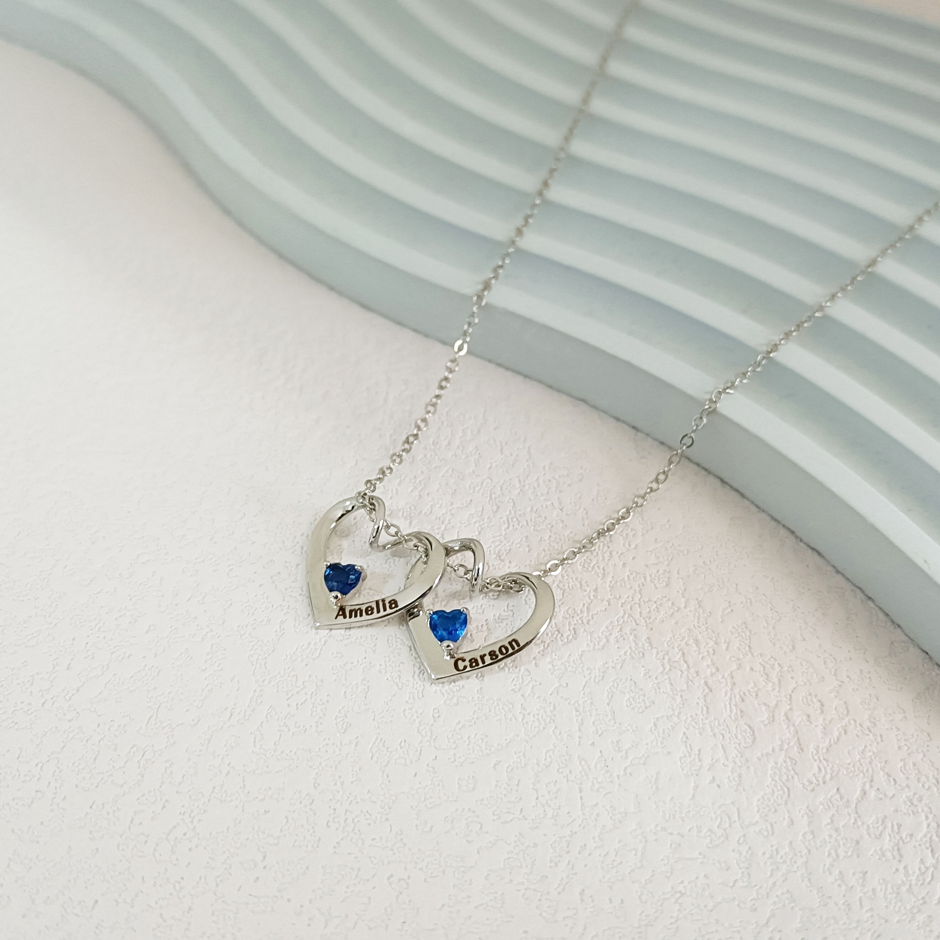 Personalized Birthstone Name Necklace, Custom Name Necklace, Heart Birthstone Necklace, Family Name Jewelry, Gift for Mom