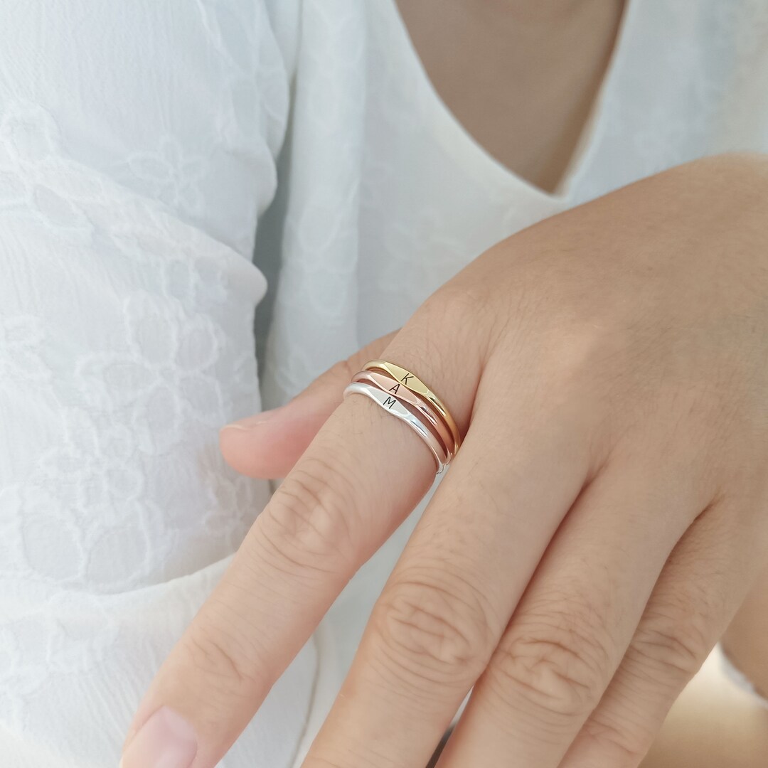 Design Custom Rings Personalized Initial Ring, Custom Letter Ring, Dainty Stacking Ring ...