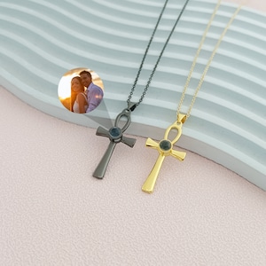 Cross Photo Projection Necklace, Custom Memorial Photo Necklace, Couple Gifts, Gift for Him Her, Photo Pendant, Anniversary Gift