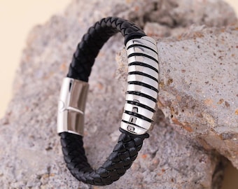 Bracciale in pelle da uomo, bracciale in pelle intrecciata, bracciale in pelle intrecciata nera, regalo per lui